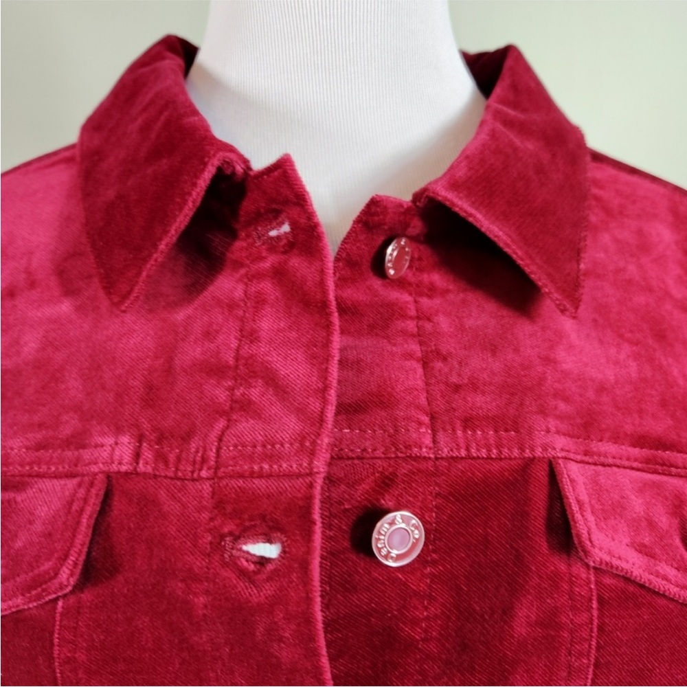 NWT Denim&Co Womens QVC Cranberry red Velveteen Corduroy Barn/Jean Jacket3x
